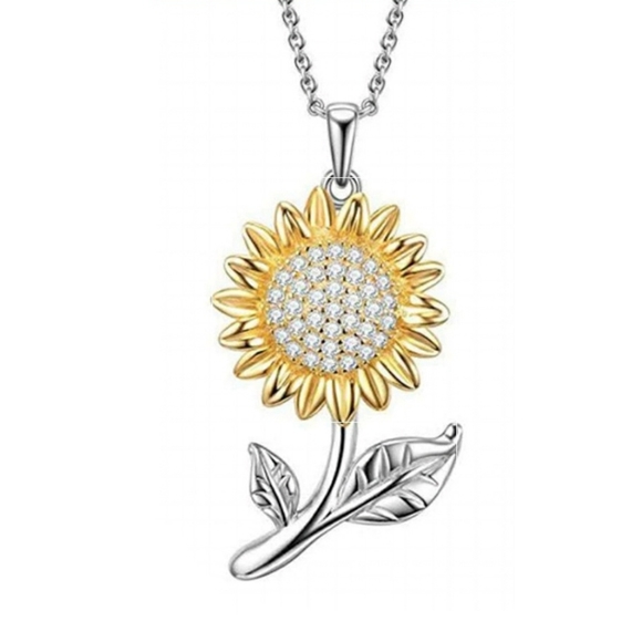 Jewelry - Sunflower Cubic Zirconia Pendant Silver Necklace